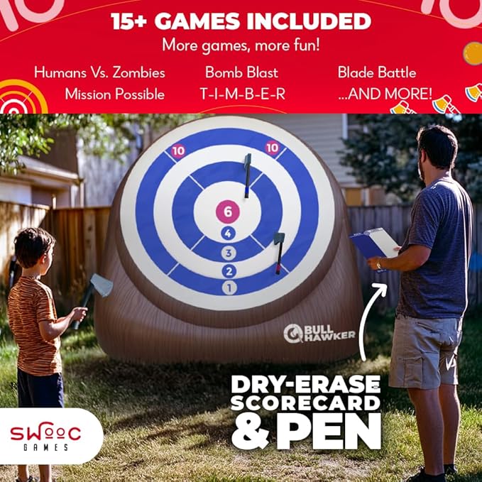 Swooc Games® - Bull Hawker™ | Giant Axe Darts w/ 15+ Games | Axe Throwing Game - Image 4