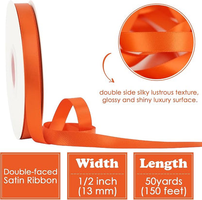 HUIHUANG Orange Ribbon 1/2 inch Continuous 50 Yards Tangerine Double-Faced - Image 2