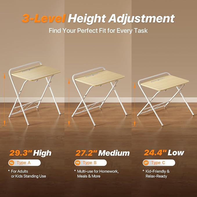 Huuger Folding Desk with 3-Level Adjustable Height and Tablet Slot, 24 Inch - Image 4