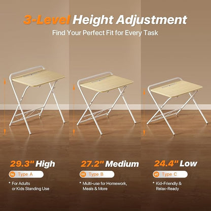 Huuger Folding Desk with 3-Level Adjustable Height and Tablet Slot, 24 Inch - Image 4