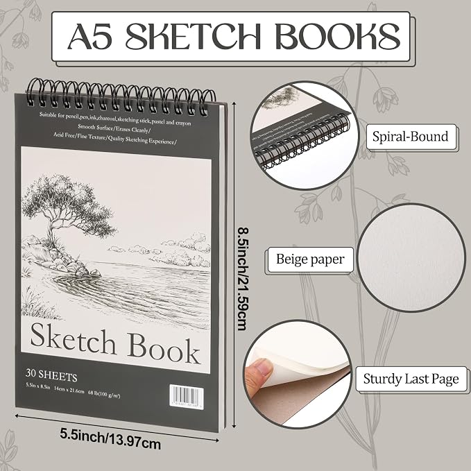 Jexine 40 Pcs 5.5'' x 8.5'' Top Spiral Bound Sketch Book 30 Sheet Each - Image 2