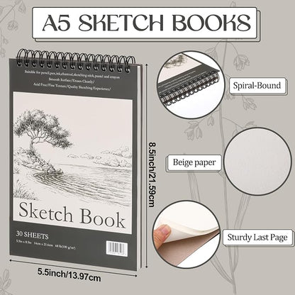 Jexine 20 Pcs 5.5'' x 8.5'' Top Spiral Bound Sketch Book 30 Sheet Each - Image 2