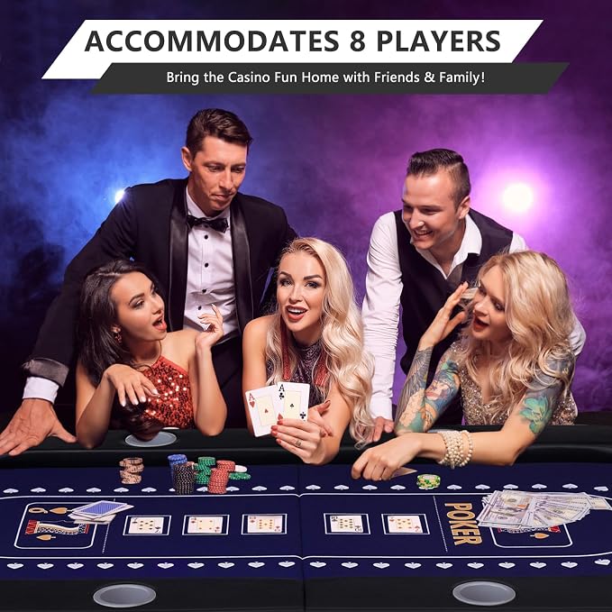 71" Foldable Poker Table for 8 Players, Professional Texas Hold'em Casino Table - Image 2