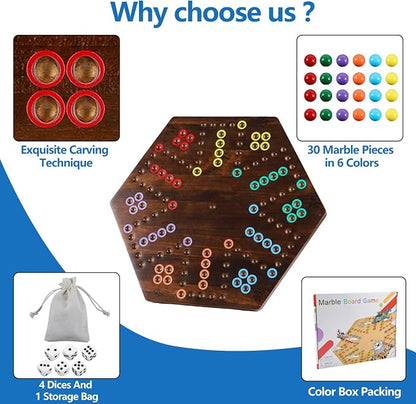 Large Size 20 inches Wood Wahoo Marble Board Game 2 Sided Game 4-6 Player - Image 3