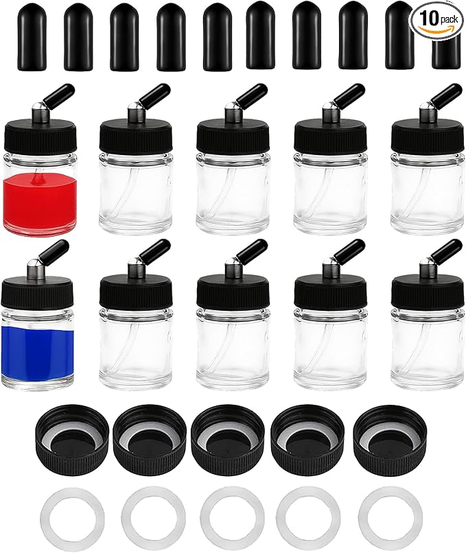 10pcs Airbrush Glass Bottles 3/4oz 22cc by HUBEST