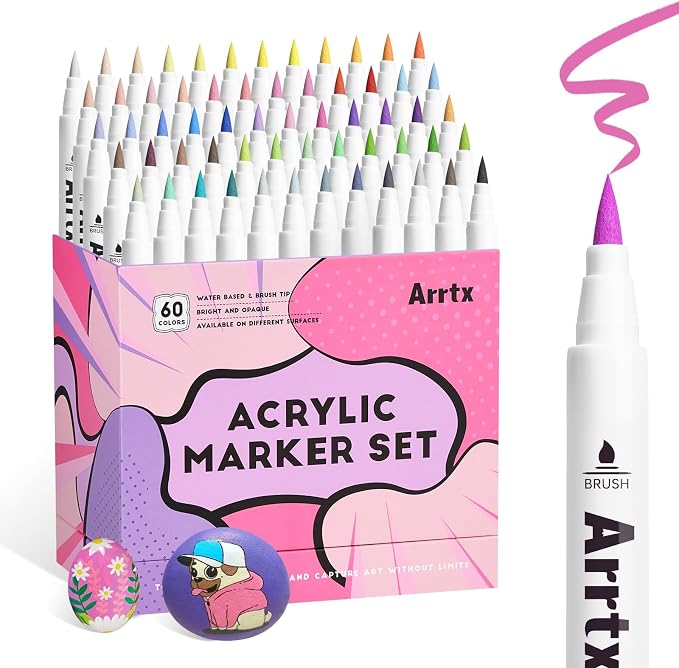 Arrtx 60 Colors Paint Markers Pens, Acrylic Paint Pens by Arrtx