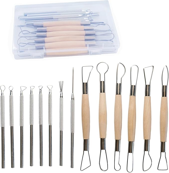 Artzuvs 14Pcs Ceramic Pottery Clay Ribbon Sculpting Tools Kit Wire Texture and by Artzuvs