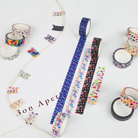 12 Rolls Happy Birthday Washi Tape, Colorful Cake Candles Masking Tapes - Image 4