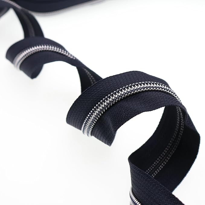 Leekayer Silver Metallic Nylon Coil Zippers by The Yard Bulk 10 Yards Navy Black - Image 4