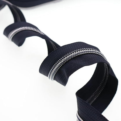 Leekayer Silver Metallic Nylon Coil Zippers by The Yard Bulk 10 Yards Navy Black - Image 4