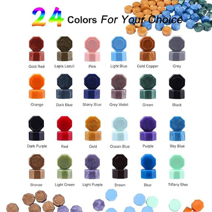 Aottom Wax Seal Stamp Kit with Gift Box, 24 Colors 650 Pcs Beads, Metallic Pen - Image 3