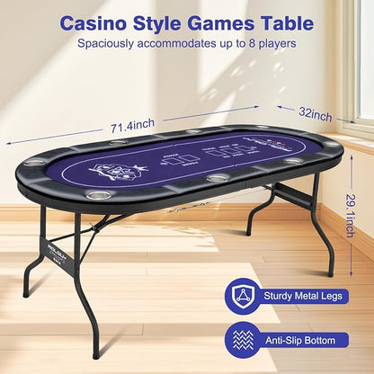 8 Player Poker Table Foldable, Texas Holdem Casino Table - Image 4