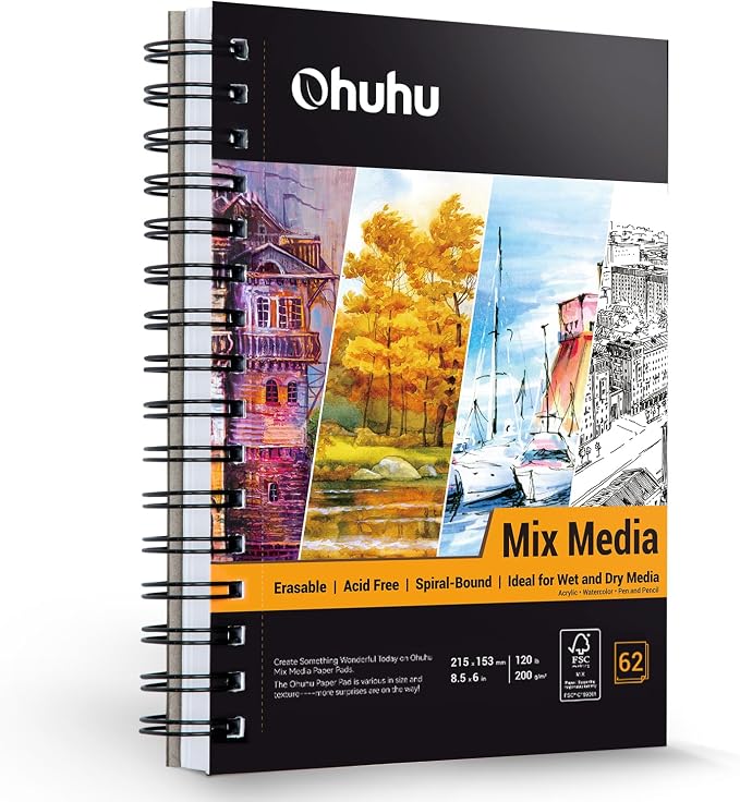 Mix Media Pad, Ohuhu Mixed Media Art Sketchbook, 120 LB/200 GSM Heavyweight by Ohuhu