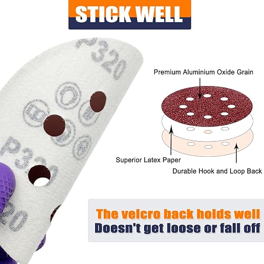Sanding Discs Variety Grit Sandpaper: Hook Loop Disc 5-Inch 8-Holes 60 80 120 - Image 4