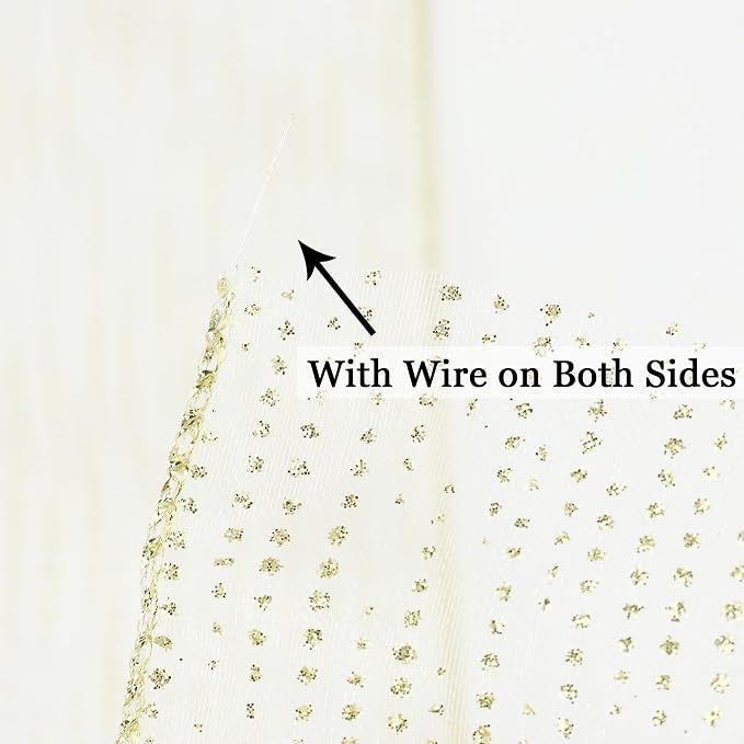 MEEDEE Glitter Gold Wired Ribbon 2.5 Inch Horizontal Stripes Polka Dot - Image 3
