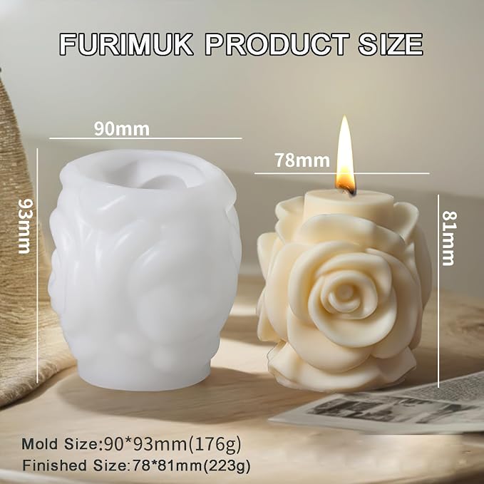 Valentine Rose Pillar Candle Silicone Molds Soap Mold 3D Rose Flower Resin - Image 3