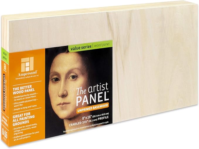 Ampersand Art Supply Unprimed Basswood Artist Panel, 1-1/2" Cradled Profile by AmpersandArtSupply