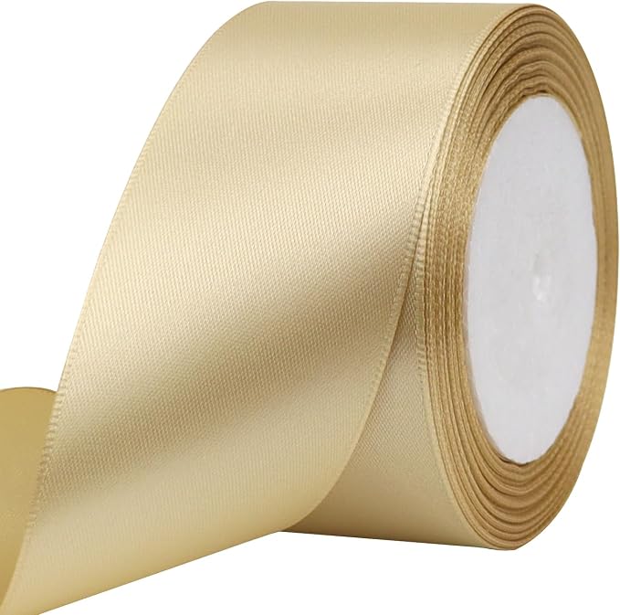 Champagne Solid Satin Ribbon 2 Inch 25 Yards Solid Polyester Fabric Ribbon by Riunbb