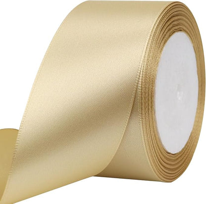 Champagne Solid Satin Ribbon 2 Inch 25 Yards Solid Polyester Fabric Ribbon by Riunbb