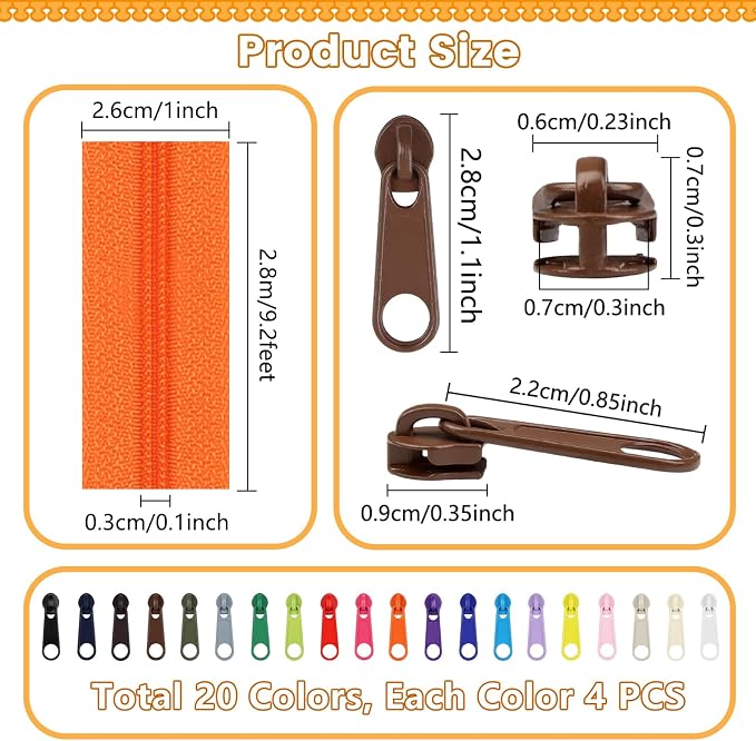 DOITEM 62 Yards 20 Pieces Sewing Zippers #3 Nylon Coil Zippers Assorted Zipper - Image 3