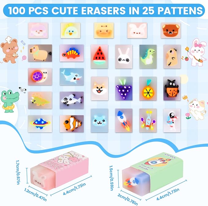 100 Pcs Cute Eraser for Kids Bulk Kawaii Erasers for Classroom Fun Erasers for - Image 2