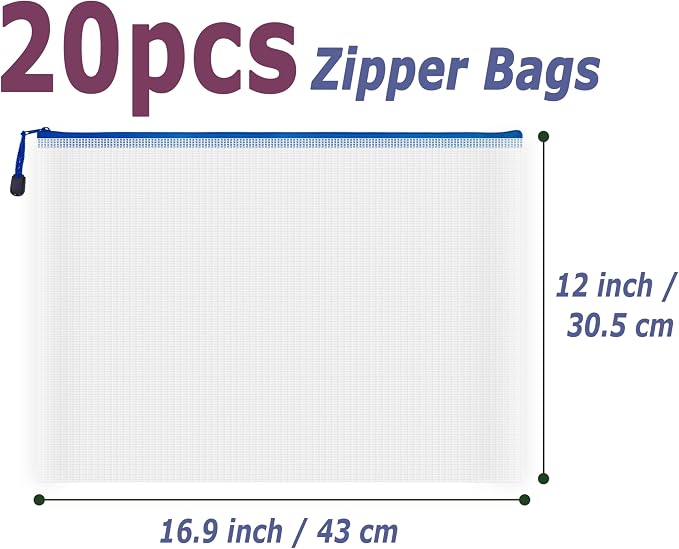 AUSTARK 20 Pcs Zipper File Bags, Plastic Mesh Pouch, Board Game Storage Bag - Image 2