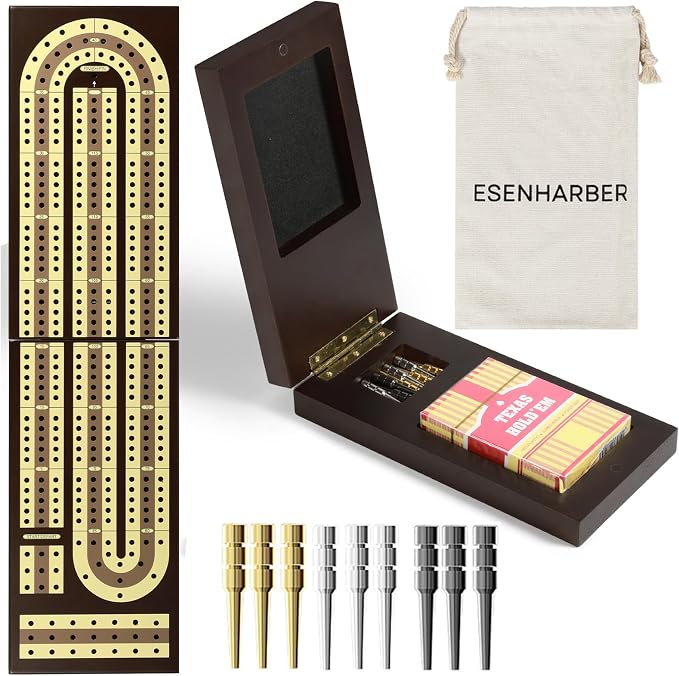 Foldable Wooden Cribbage Board Set by Esenharber