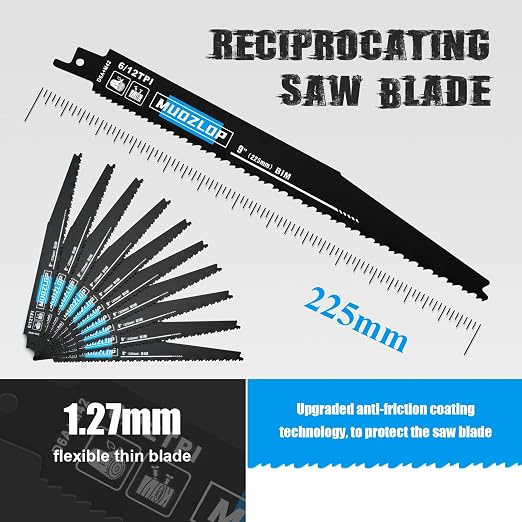 10 Pack 9 inch Reciprocating Saw Blades Set, 6/12 TPI High Carbon Saw Blades - Image 2