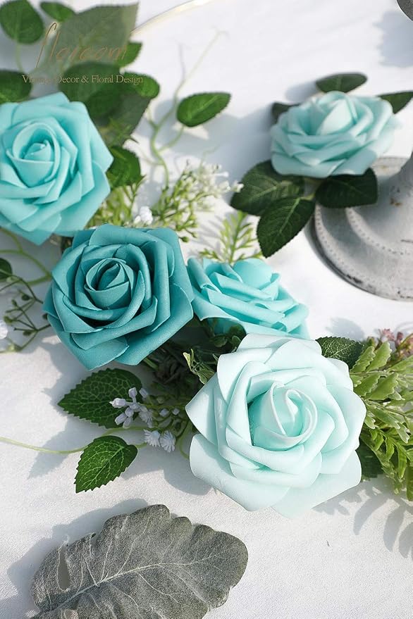 Floroom Artificial Flowers 25pcs Real Looking Green Ombre Colors Foam Fake Roses - Image 4
