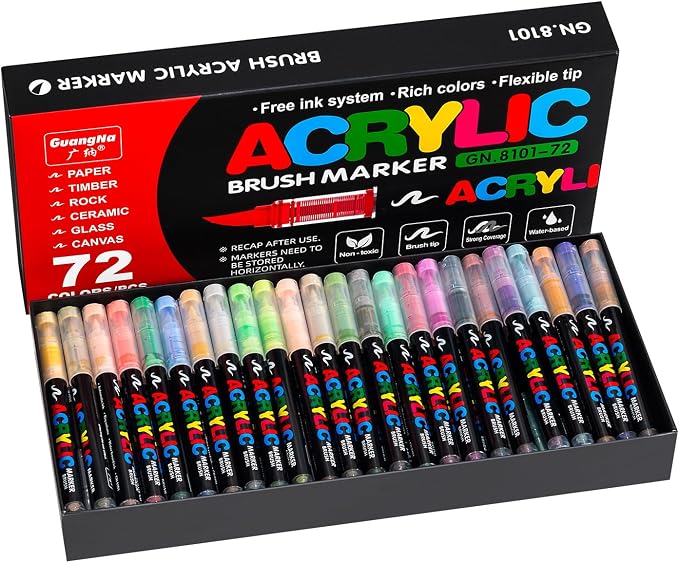Acrylic Paint Markers Pens, 72 Vivid Colors Acrylic Markers Set, Direct Liquid by Unknown