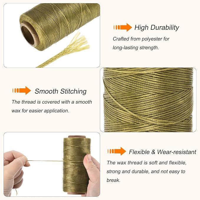 MECCANIXITY Waxed Thread, 284 Yard 0.8mm 150D Flat Wax Thread Polyester Waxed - Image 3