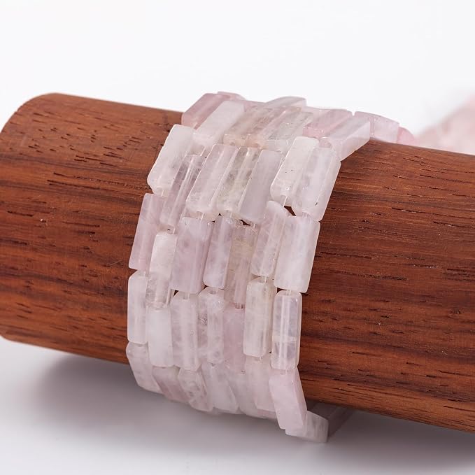 Natural Rose Quartz Crystal Rectangle Tube Beads 4x13mm 38cm/str Loose Semi - Image 5