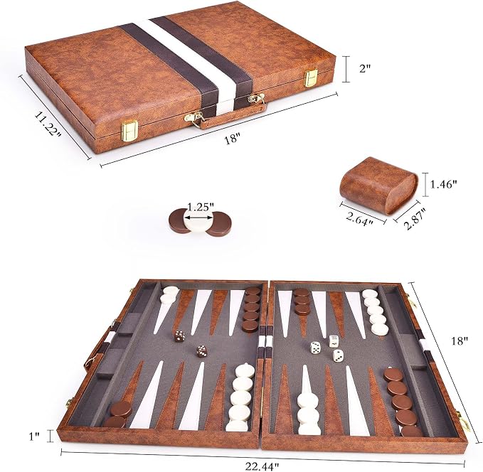 AMEROUS Backgammon Set, 18 Inches Classic Board Game withLeather Case, Folding - Image 7