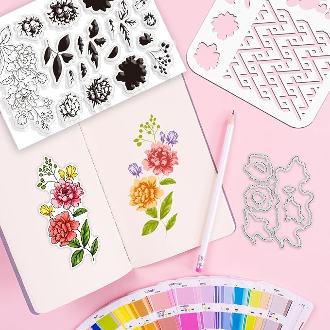 ORIGACH Realistic Flower Layering Stencil Stamp and Die Set - Image 5