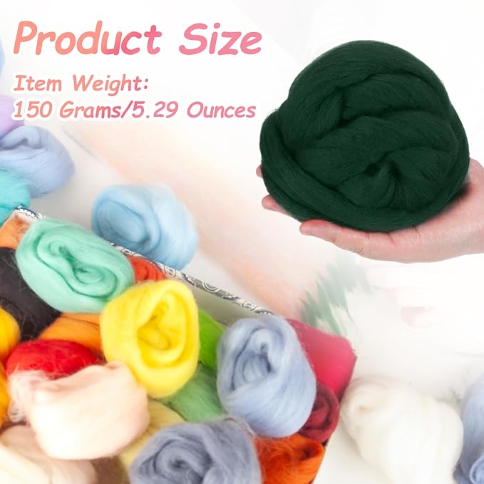 PATIKIL Wool Roving Yarn, 150G/5.3OZ Soft Felting Wool Pure Chunky Roving Yarn - Image 2
