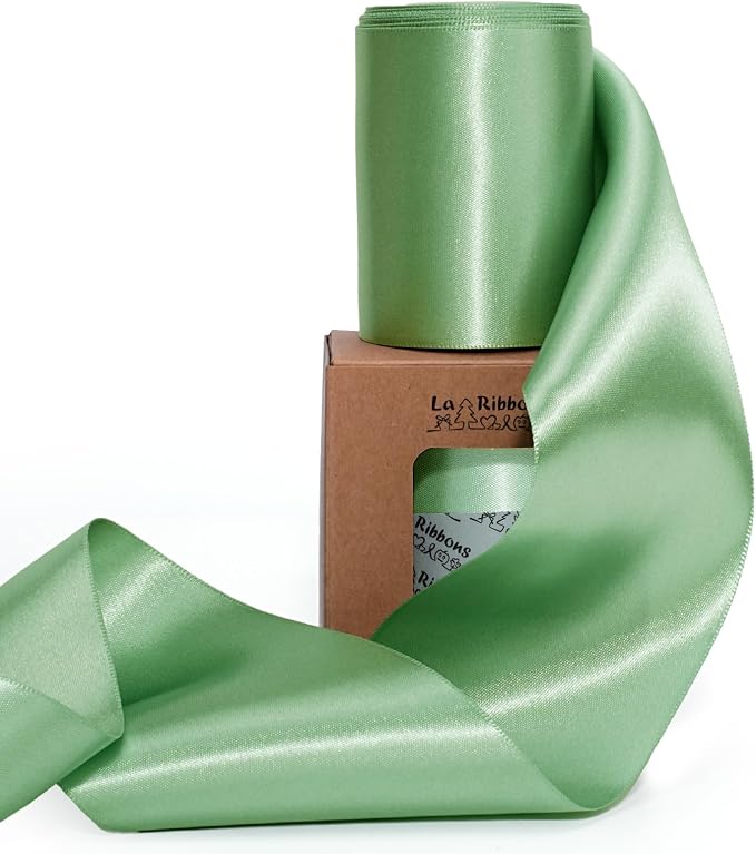 LaRibbons Sage Green Satin Ribbon 3 Inch 10 Yards Double Faced Luxury Light by LaRibbons