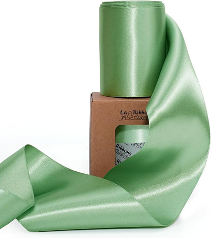 LaRibbons Sage Green Satin Ribbon 3 Inch 10 Yards Double Faced Luxury Light by LaRibbons