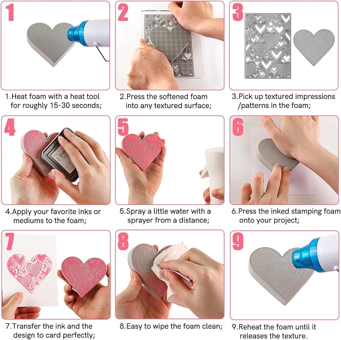 BAOFALI 15 Pcs Large Stamping Foam Grey Moldable Heart Foam Stamps Plastic Dry - Image 4