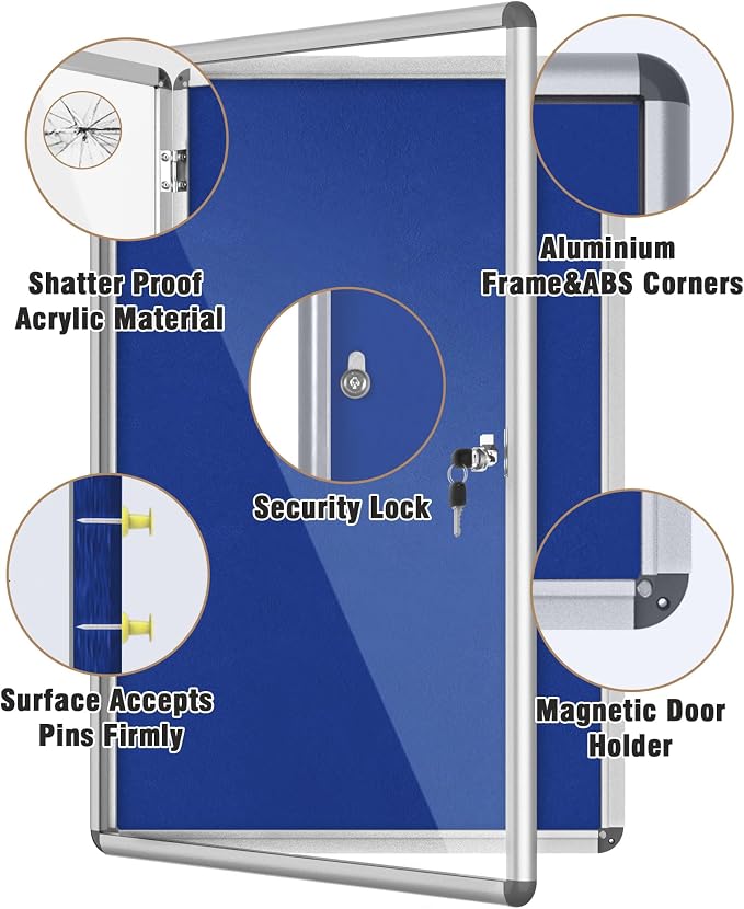 36"x24" Enclosed Bulletin Board, Lockable Weather-Resistant Aluminum Cork - Image 3