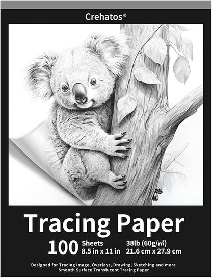 Crehatos 8.5" x 11" Tracing Paper, Translucent Tracing Pad, 100 Sheets by Crehatos