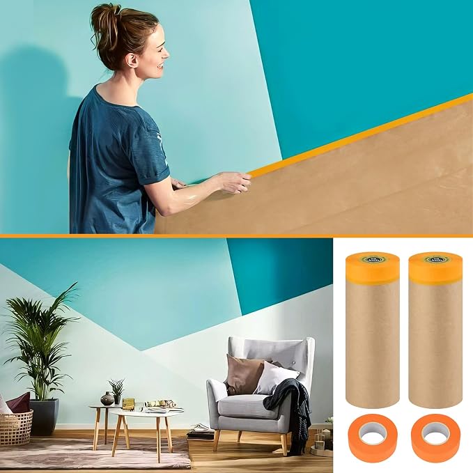 Pre-Taped Masking Paper for Painting, 2 Pack 18 inch x 66 Ft Masking Paper Roll - Image 5