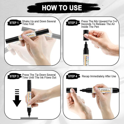 Betem 4 Count Dual Tip Oil Based White Black Paint Markers Pens, Permanent - Image 6