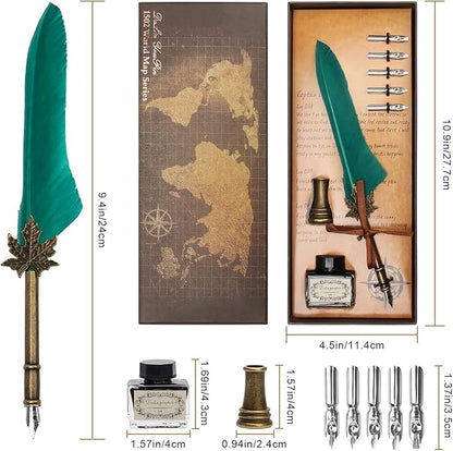 AHIER Quill Pen and Ink Set, Feather Pen Quill Pen Set Includes 5 Steel - Image 2