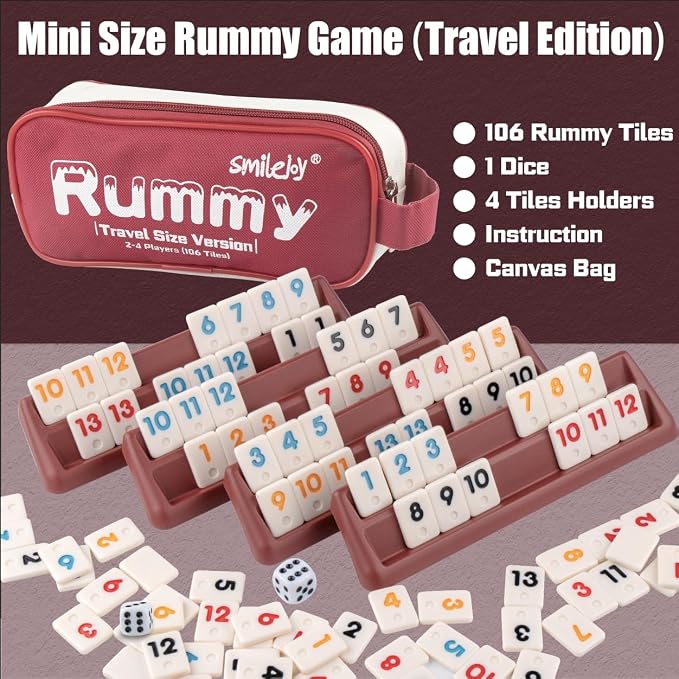 Smilejoy Mini Rummy Cube 4 Players Edition, Travel Rummy Game Set - Image 3