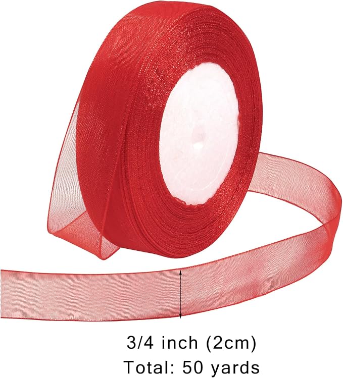 Ribbon for Gift Wrapping 3/4 inch Red Sheer Organza Ribbon for Flower Bouquet - Image 2