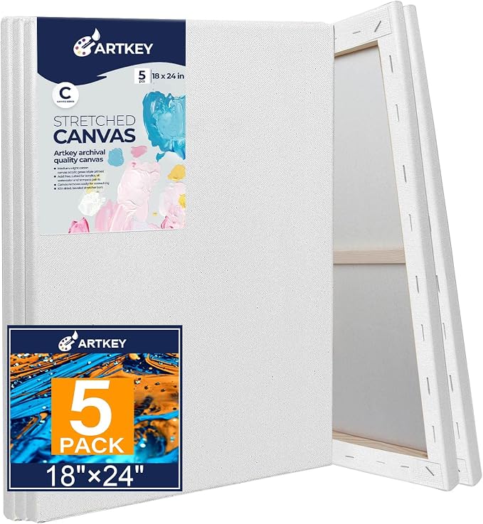 Stretched Canvases for Painting 18x24 Inch 5-Pack, 10 oz Triple Primed by Artkey