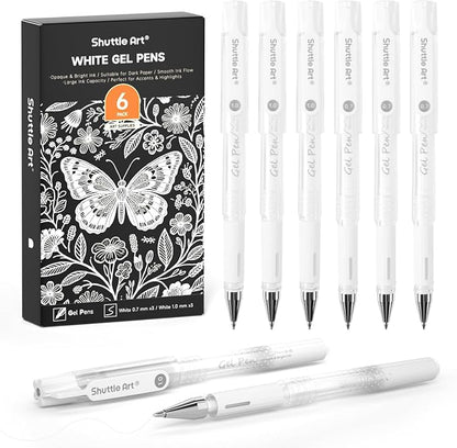 Shuttle Art White Gel Pens, 6 Pack 0.7mm, 1.0mm Gel Ink Pens Fine Point by ShuttleArt