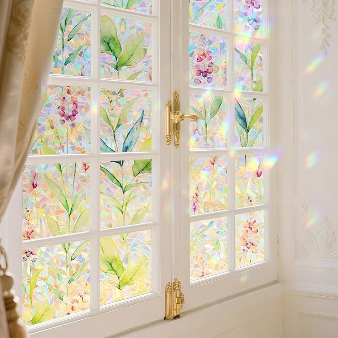 Donox Decorative Window Privacy Film, 3D Floral Stained Glass Window Film - Image 7