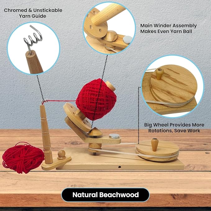Yarn Winder – Large Handcrafted Wooden Ball Winder - Image 2