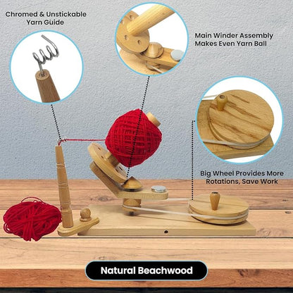 Yarn Winder – Large Handcrafted Wooden Ball Winder - Image 2